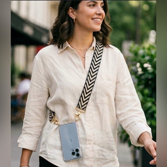 Source Unknown Accessories - Chevron Pattern Bag/IPhone Strap with Gold Hardware